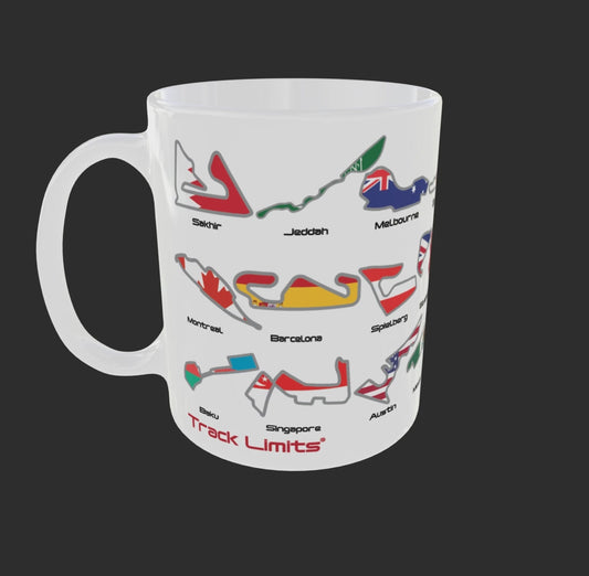 Track Limits F1 Inspired Mug 2024 Circuits Country Flags
