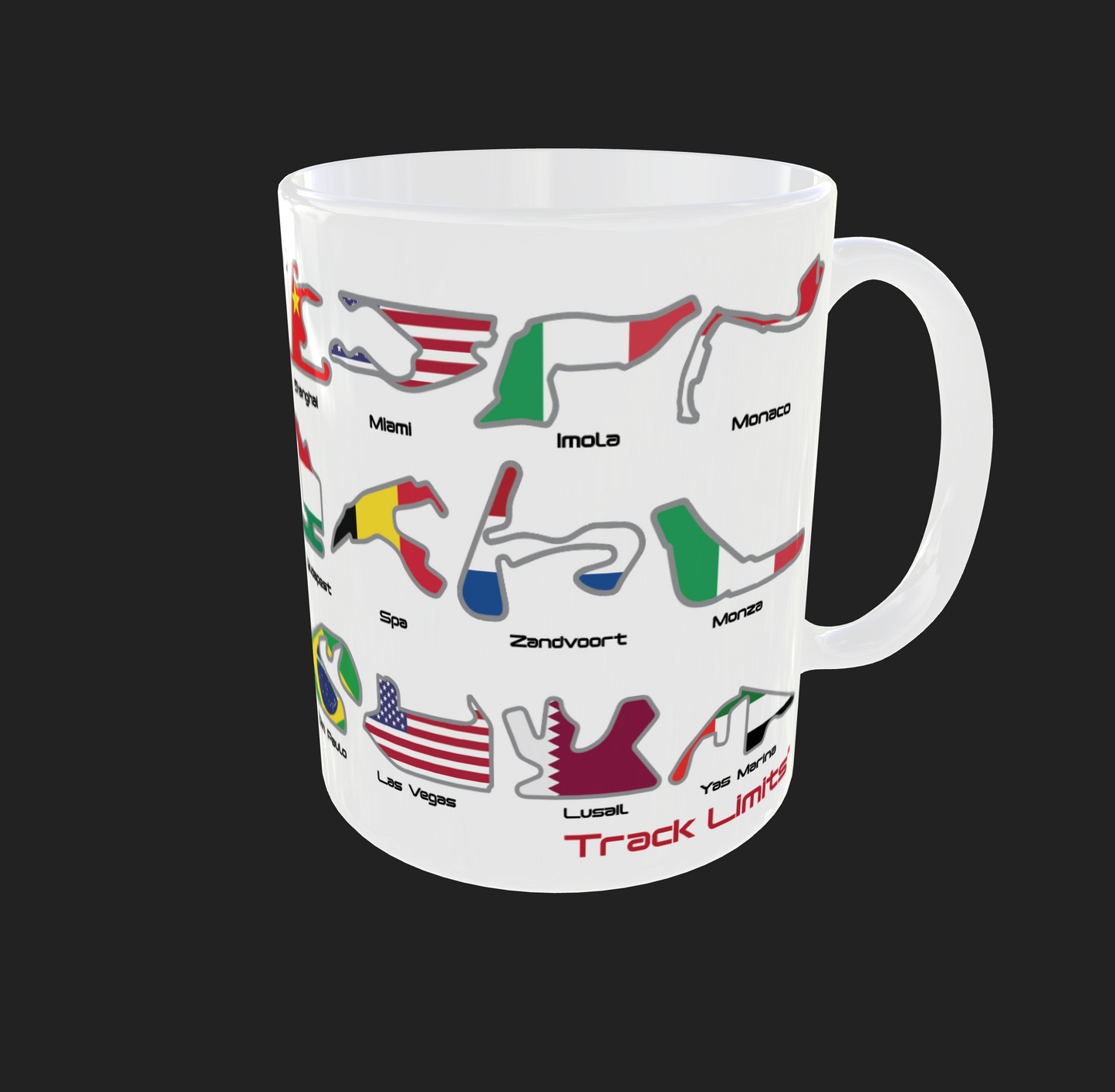 Track Limits F1 Inspired Mug 2024 Circuits Country Flags