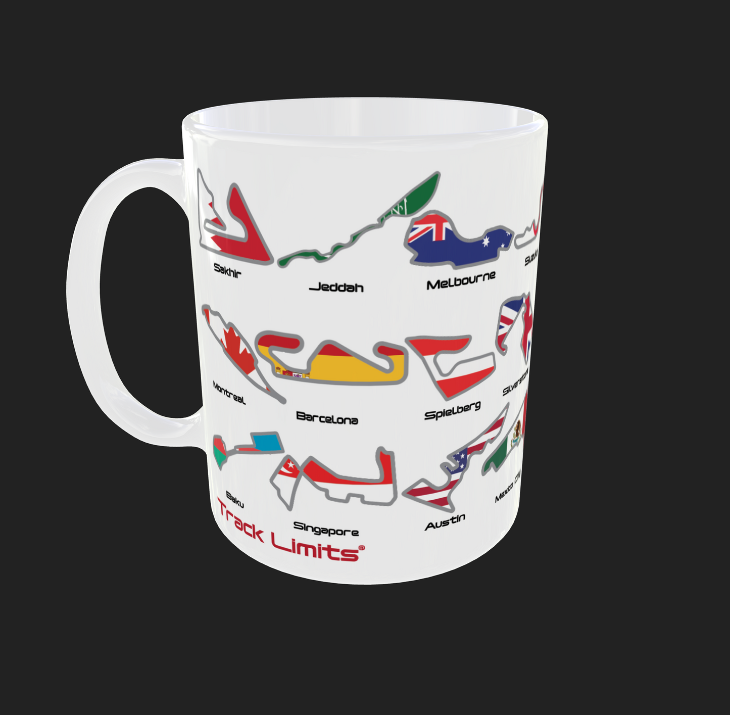 Track Limits F1 Inspired Mug 2024 Circuits Country Flags