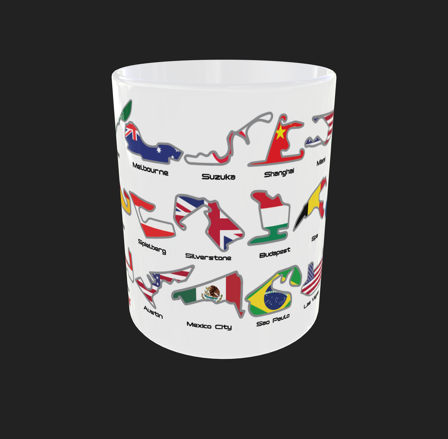 Track Limits F1 Inspired Mug 2024 Circuits Country Flags